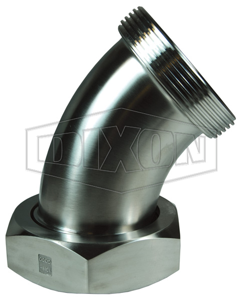 Threaded Bevel Seat x Plain Bevel Seat with Hex Nut 45° Elbow